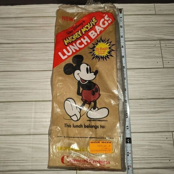 Walt Disney's Vintage Mickey Mouse Lunch Bags Brown Flat Bottom Open Packaging - Picture 8 of 9